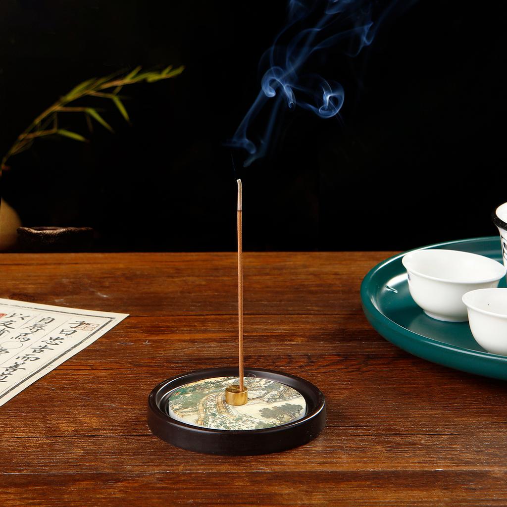Brass 4-Holes Incense Holder for Incense Stick Chinese Style Incense Burner with Resin Incense Tray Ash Catcher Home Decor