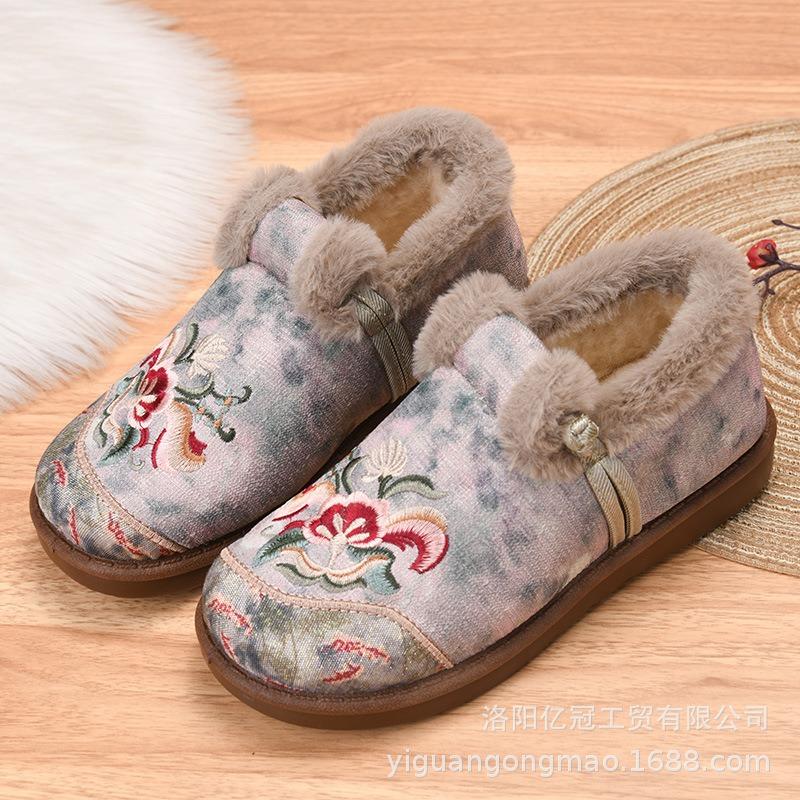 

Обувь Женская хлопковая обувь Туфли с вышивкой оленя Обувь с мелким вырезом Однопедальные полусапожки Утепленная флисом зимняя обувь Универсальные полусапожки 41