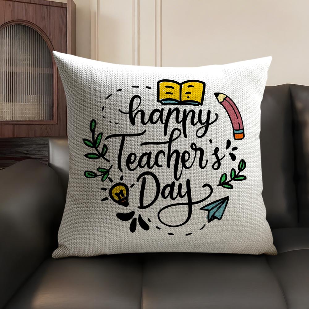 Teachers' Day Cushion Cover Natural Linen Organic Fabric Double-Sided Printing Breathable Perfect Gift For Decor