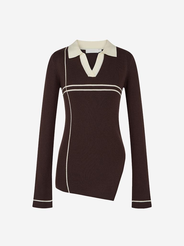 LORDLOAR Diagonal Slit Ribbed Collar Knit Brown