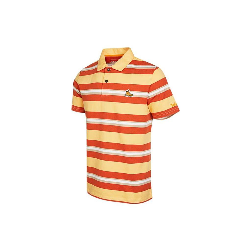 Timberland Logo Striped Decorative Button Polo Shirt Men Tops Yellow Multicolor A61RD-CM6