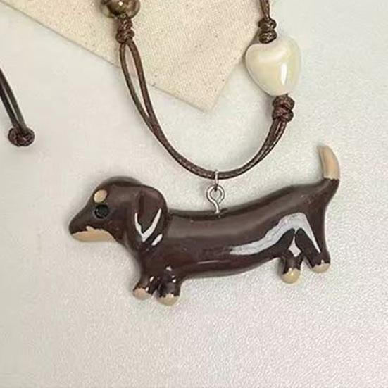 Dachshund Pendant Necklace Ceramic Mini Dog Charm Necklace Girls Retro Necklace Gift for Dog Lovers Birthday Anniversary