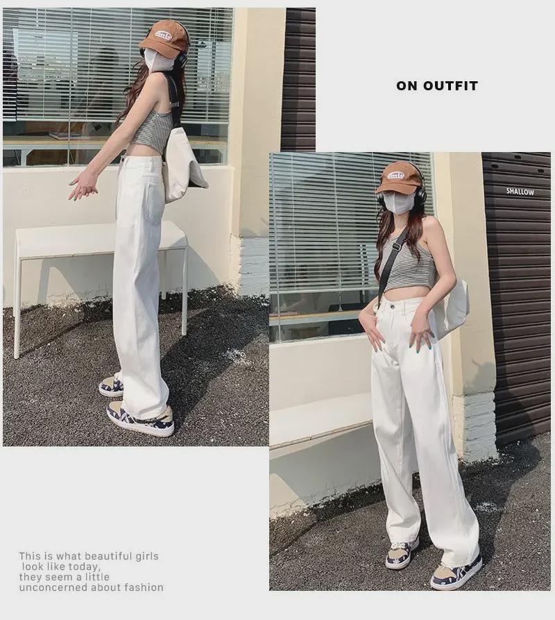 Dámské bílé džíny hruškovitého tvaru s vysokým pasem a širokými nohavicemi – ideální na jaro, léto a podzim