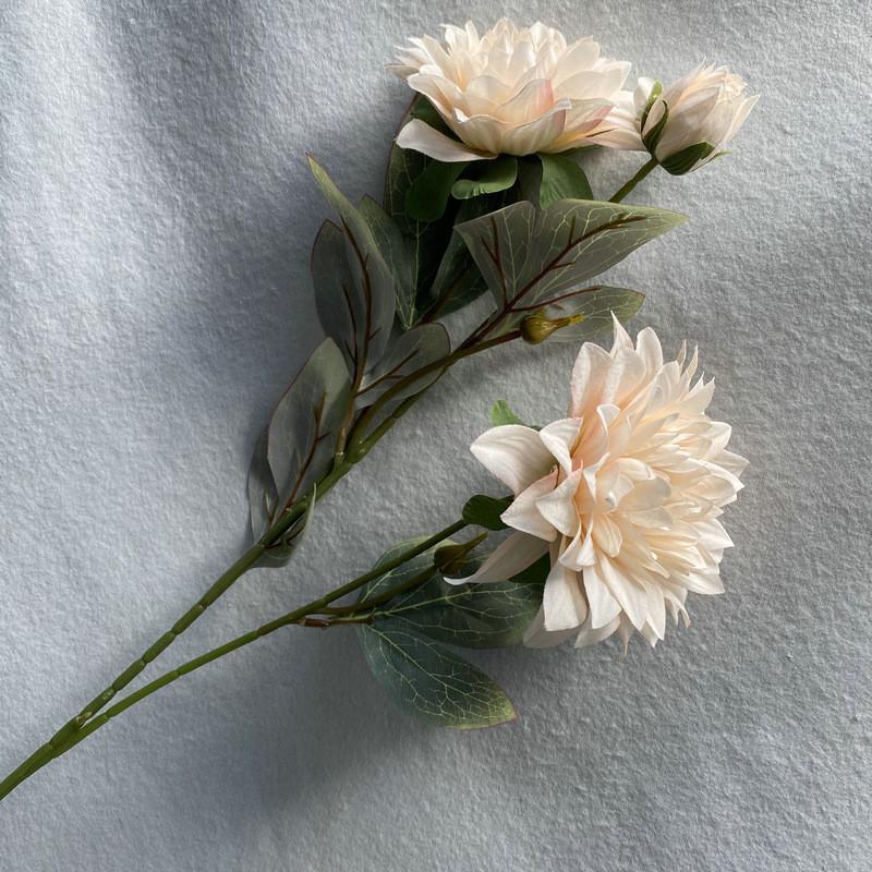Artificial 3 Head Dahlia Chrysanthemum Bouquet For Wedding Floral Home Decor