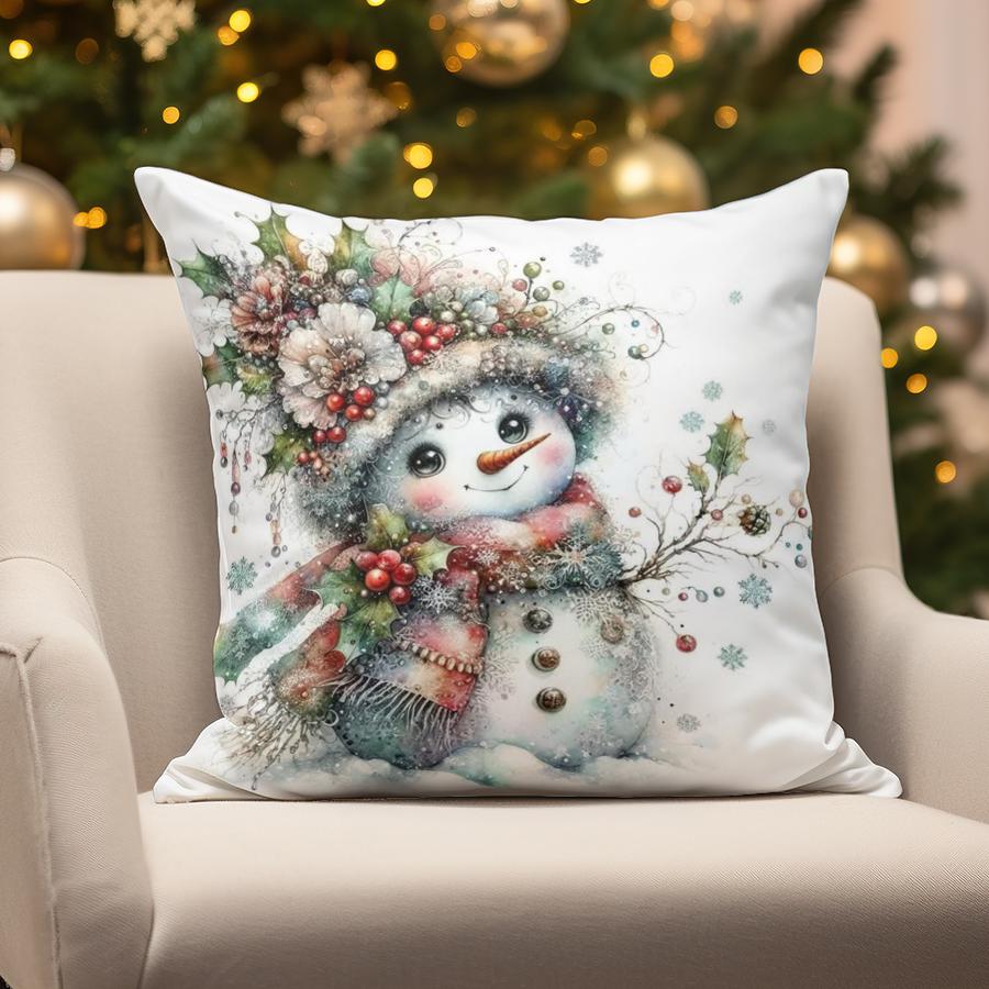 Home Decor Christmas Snowman & Bear Pillow Suitable For Sofa Bedroom Car Pillow Cover Cushion Rectangular Back Cushion