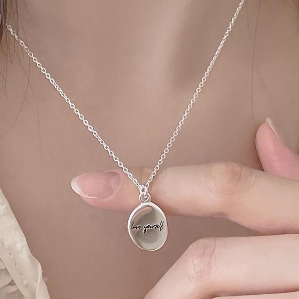 Women's Surgical Steel White Silver Lettering Necklace