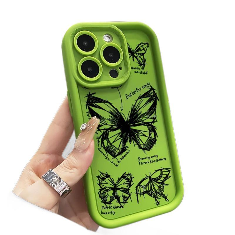 Black Line Butterfly Phone Case for Apple iPhone 11-16, Bamboo Design, Eye-Catching X Cross-Pattern