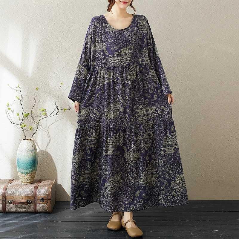 Round Neck Long Sleeve Loose Skinny Big Swing A-line Dress