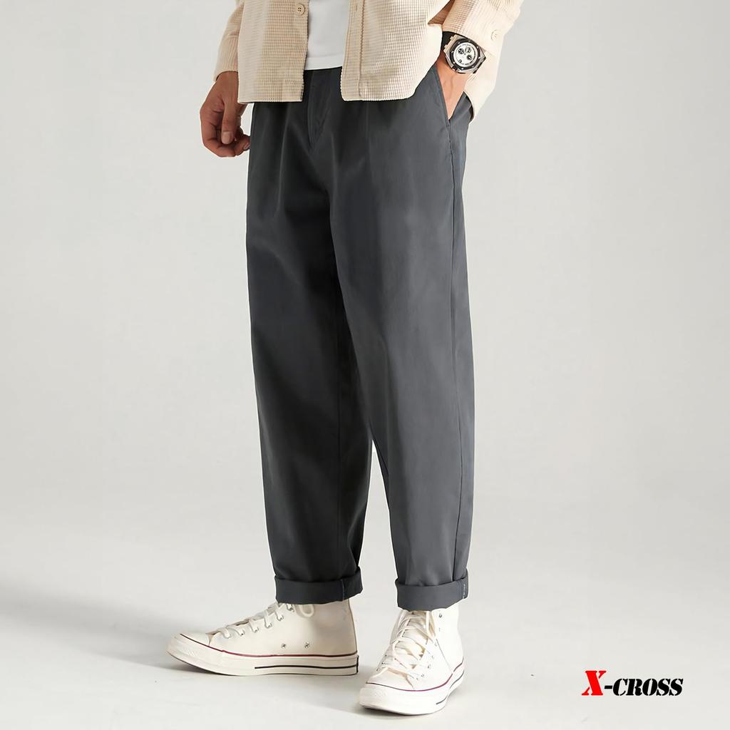 Weite gerade Chino locker einfarbig und bewegungsfreundlich regulär Standard koreanisch Arbeit offen Business amerikanisch Easy Fit Anthrazit X-Cross Herrenhose, Passform,