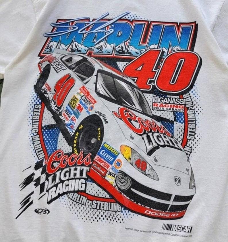 90s Sterling Marlin NASCAR Racing retro white T-shirt QT3533 M