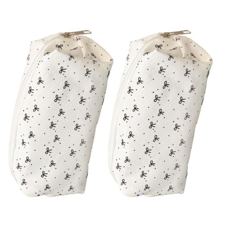 Black Bows Pencil Case Large Capacity School Supplies Polyester Fabric Bag For Stationery Storage
