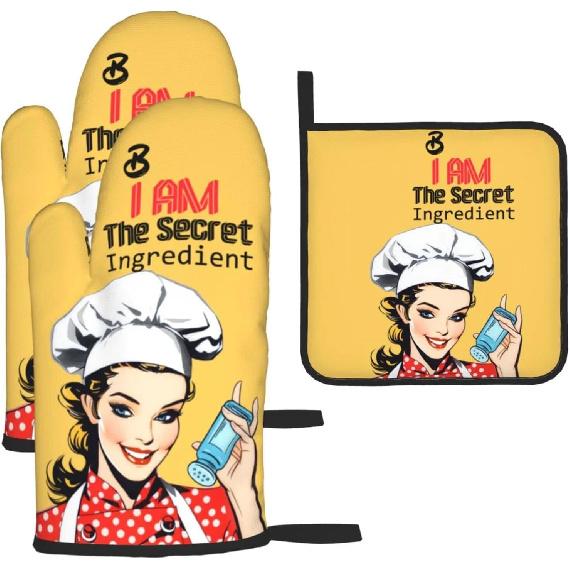 Cute Black Mushroom Fairy Tale Oven Mitts and Pot Holders Sets of 3, Heat Resistant Black Hot Pads Witchy Oven Gloves for Cooking Grilling Baking