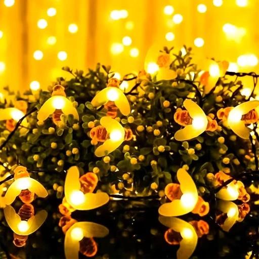 Pszczoły Solarne Światła Ogrodowe 50 Led Girlanda 7M 8 Trybów Super Efekt