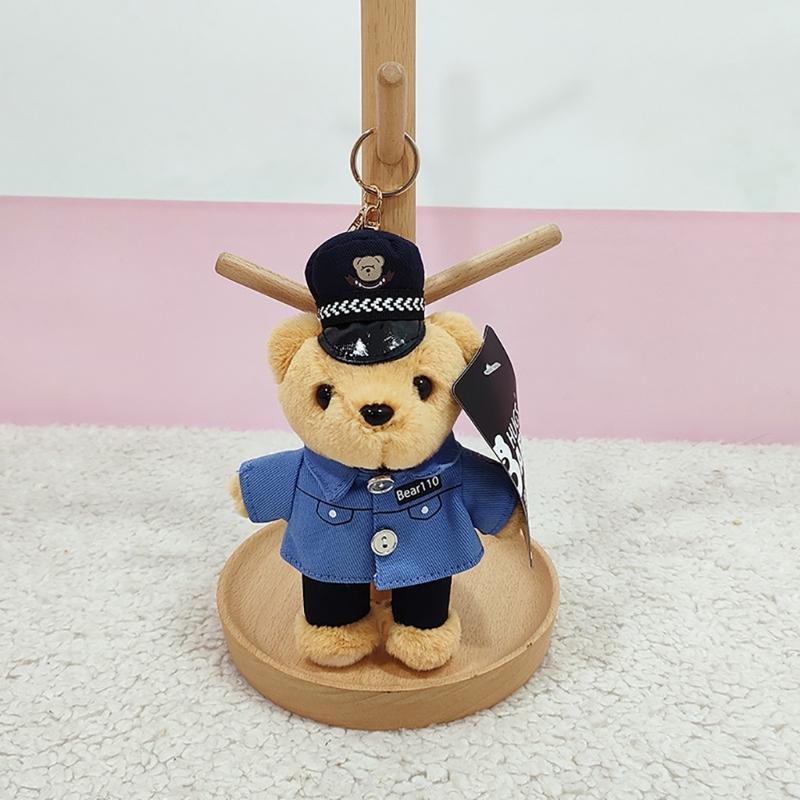 Cute Polices Bear Keychain Charm Unique Polices Bear Key Chain Soft Plush Keyrings Bag Decoration for Everyday Use
