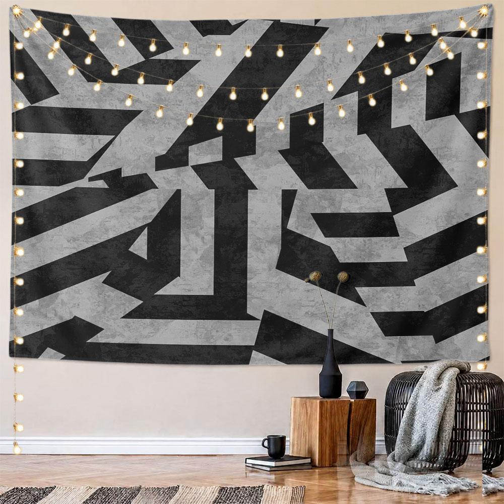 Abstract Geometric Black and Gray Pattern Pattern Wall Hanging Tapestry Decorative Tapestry Home Decor for Bedroom and Living Room