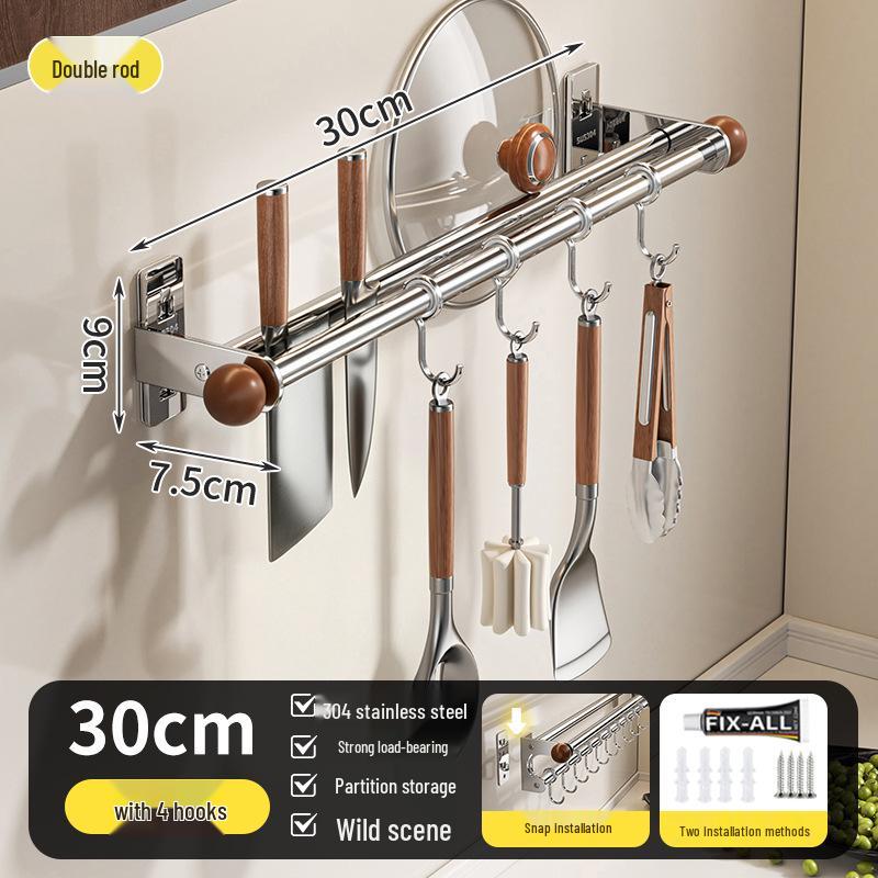 Wall-Mounted Multi-Functional Kitchen Rack: Knife Holder, Pot, Spatula & Spoon Storage, Punch-Free Installation