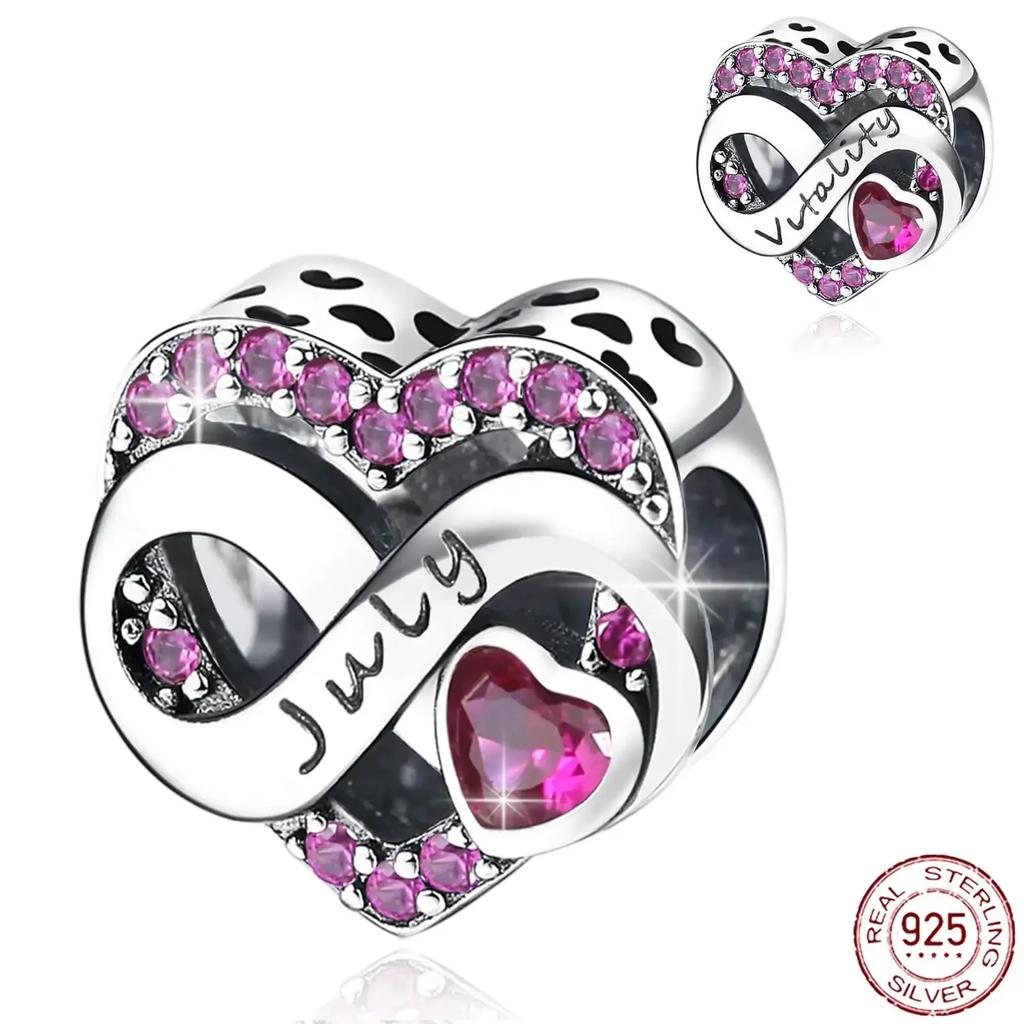 925  Silver January-December Birthday Stone Love Zircon Pendant Bead Fit Charms Necklace Bracelet Women Jewelry DIY Gift