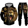2026 Spring and Autumn 3D Lion Tiger Printed Men's Zipper Hooded Sweater Set Men's Sportswear Tracksuit Long Sleeve Women Suit