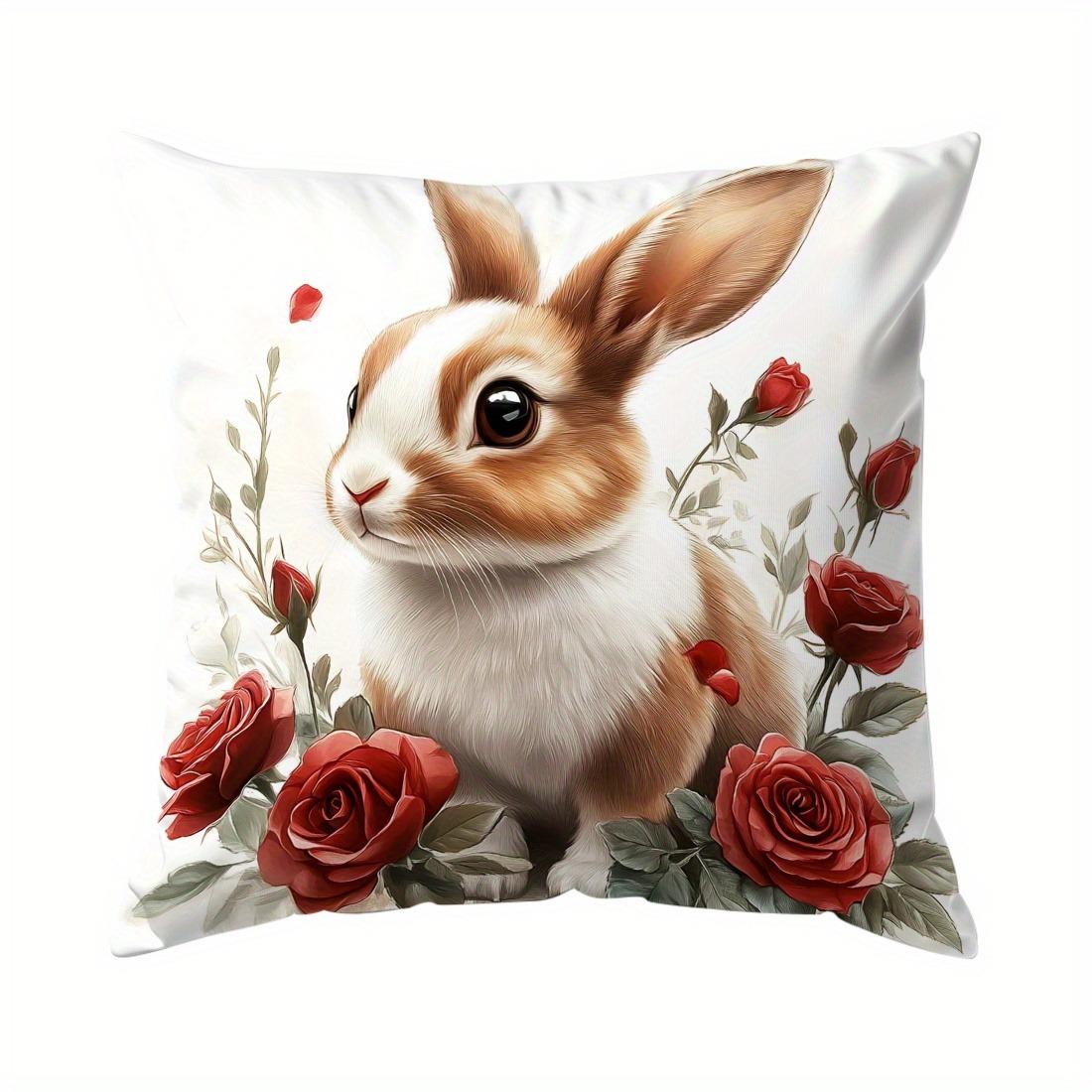 

1 piece modern style rabbit and rose print pillow cover 40x40cm/16x16inch