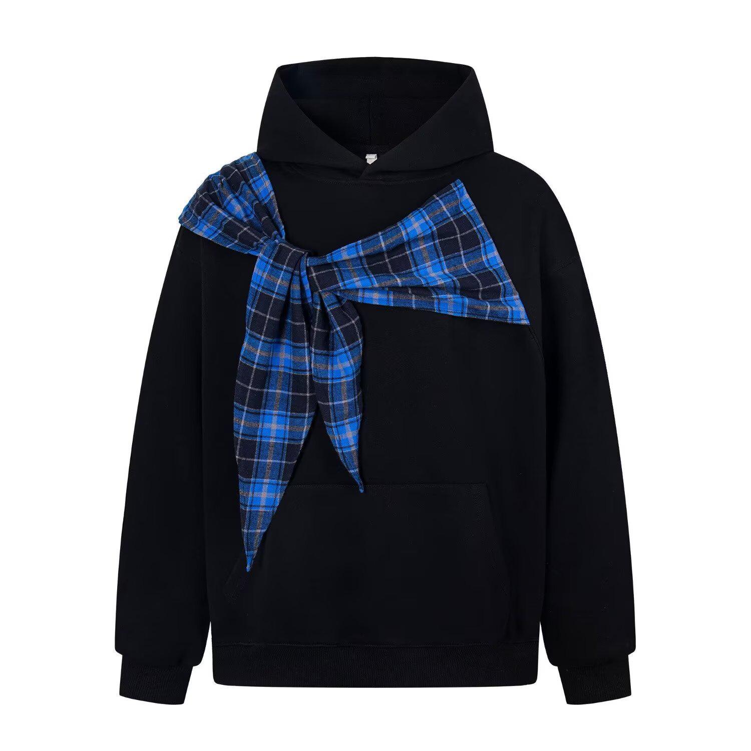 Men s Trendy Plaid Patchwork Hooded Sweatshirt - Thick Autumn Style for Couples 2XL
