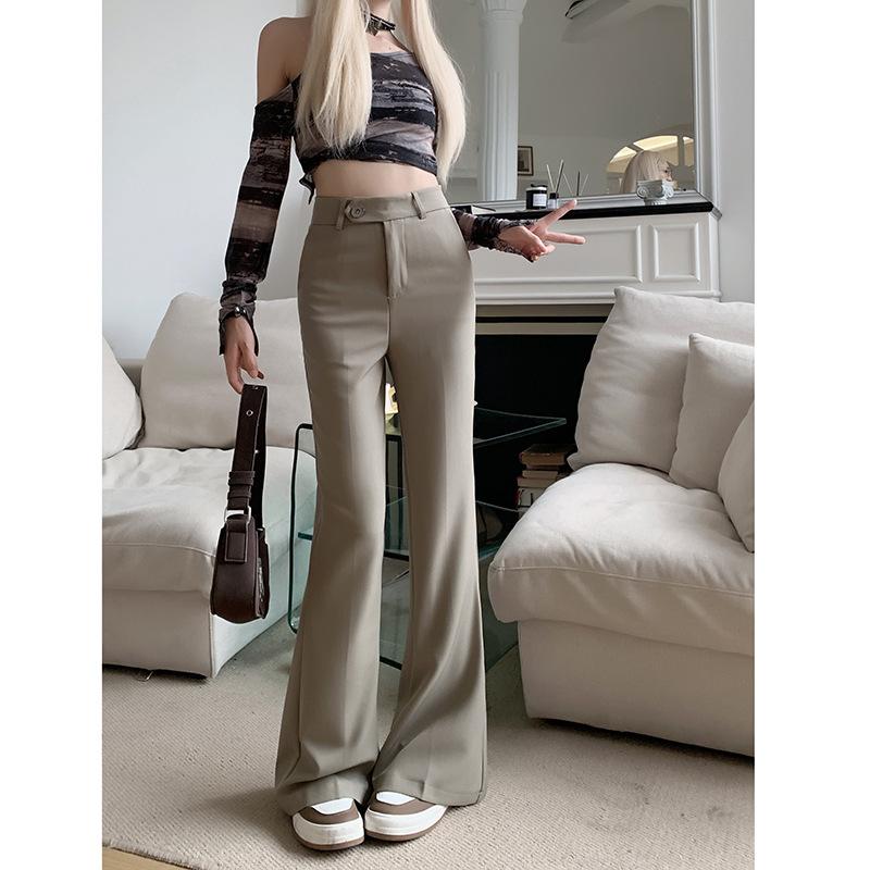 Autumn Women Clothes Solid Black Woman Pants High Waisted Streetwear Casual Flare Pants Full Length Long Straight Trousers Women