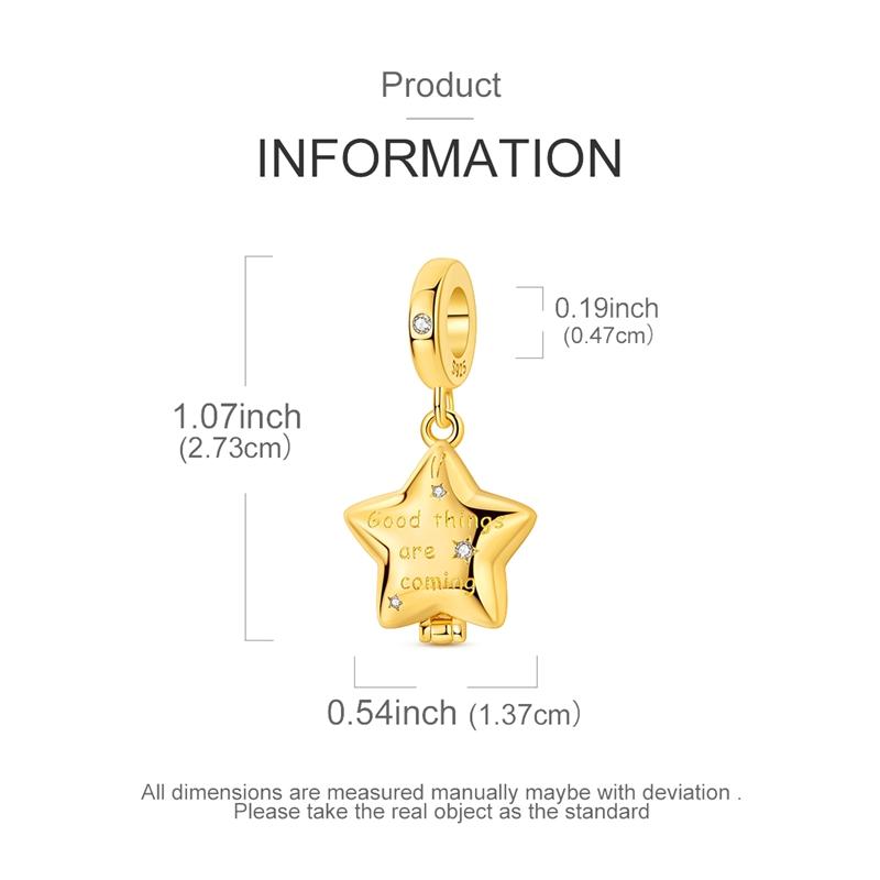 925 Sterling Silver Charms Bead Gold Lucky Star Dangle Fit Original Bracelet DIY Women JewelryGood product