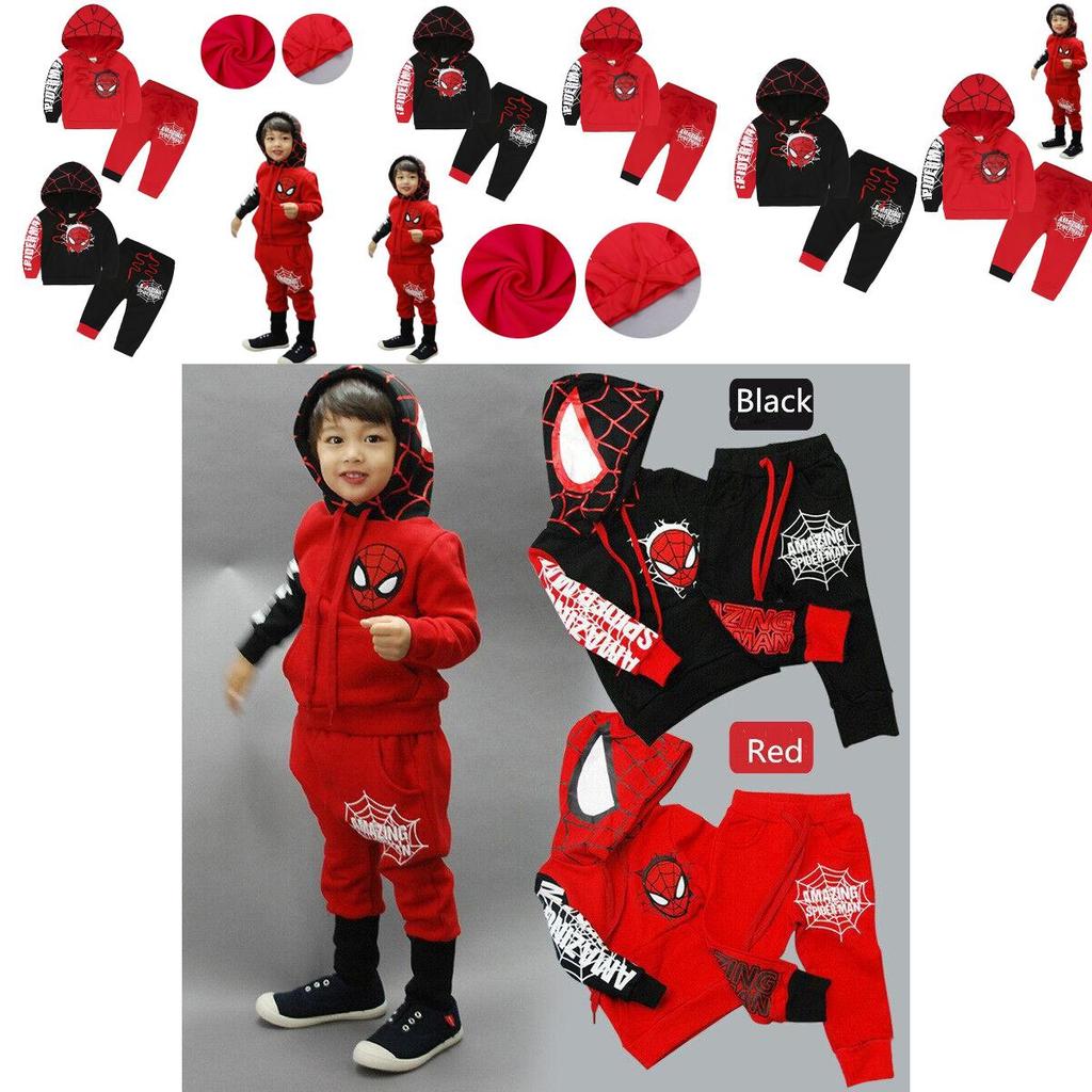 Stylish Kids Spiderman Long Sleeve Tracksuit Hooded Clothes Outfits