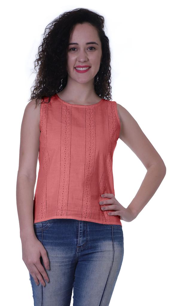 Moomaya Damen Solide Ärmelloses Top Schiffli Bluse Sommer Casual Tunika Tops