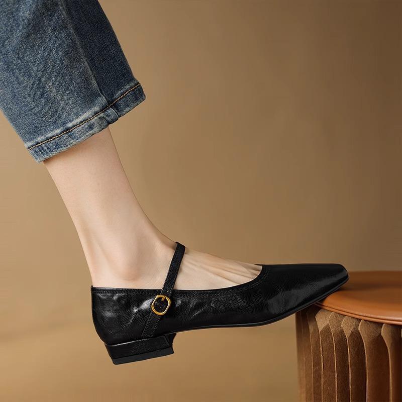 [Spot] Soft Sheepskin Black High Heels French Retro Thick Heel with Mary Jane Shoes Women's Single Shoes