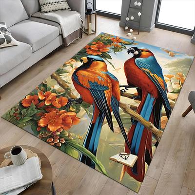 1PC Parrot Flowers Non-Slip Floor Carpet Compatible for Office&Living Room&Bedroom&Dining Room - Flat-Weave Machine-O307