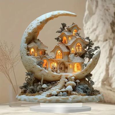 2D Acrylic Animal Table Sign Horse Cat Peacock Elephant Castle Moon House Ornament Home Office Desktop Decoration