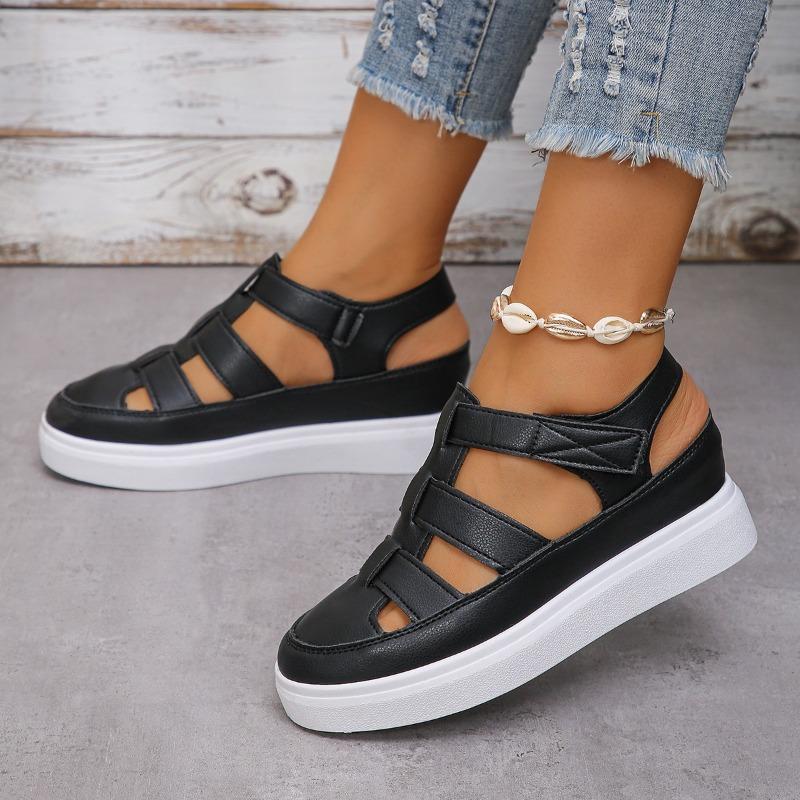 Women's Wide Width Cutout Flats, Platform Height Increasing Shoes, Summer Outdoor Slip-Ons for Women