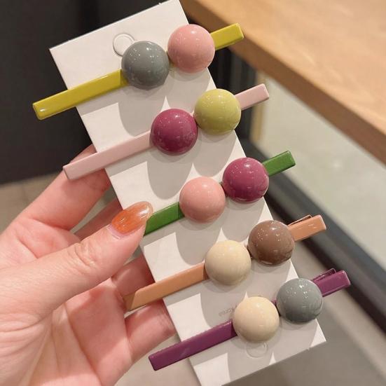 5Pcs Girl Hairpin Macaron Color Beads Decor Smooth Texture Non-Slip Hair Clip Side Bang Hair Pin Versatile Styling Tool Hair Accessories