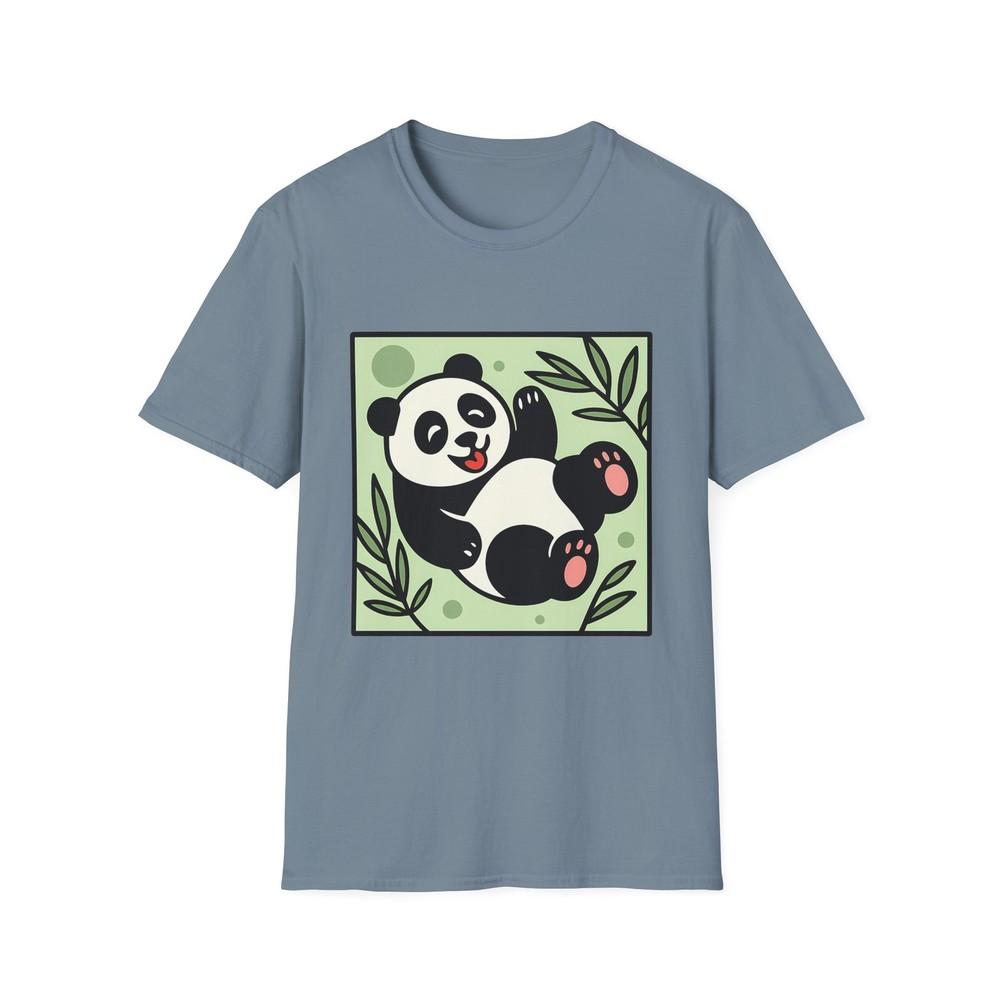 

Unisex Softstyle T-Shirt Joyful Panda Rolling Back Cute Tongue Out Graphic Tee M