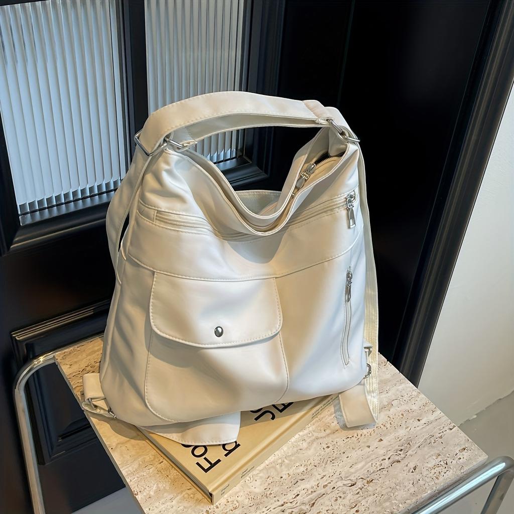 Fashion Solid Color Shoulder Bag, Large Capacity Tote Bag, Women's Convertible Backpack Purse