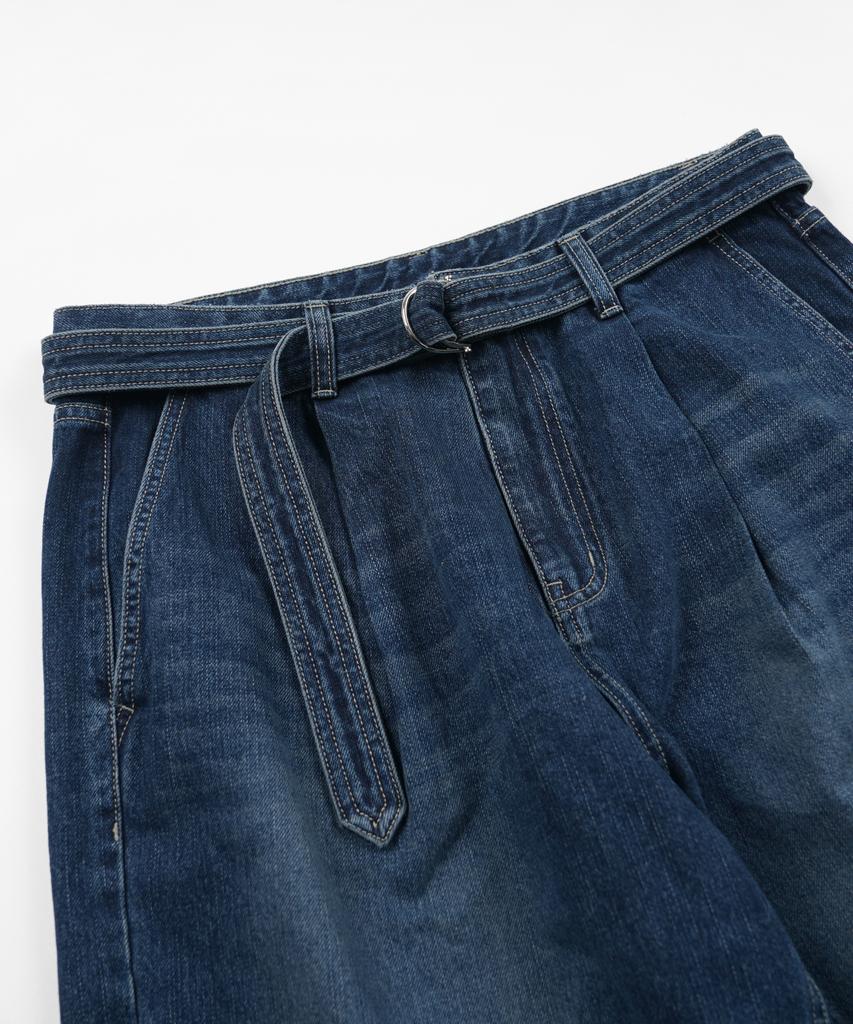 FRIZMWORKS Lyocell Belted Denim Shorts _ Mid Blue