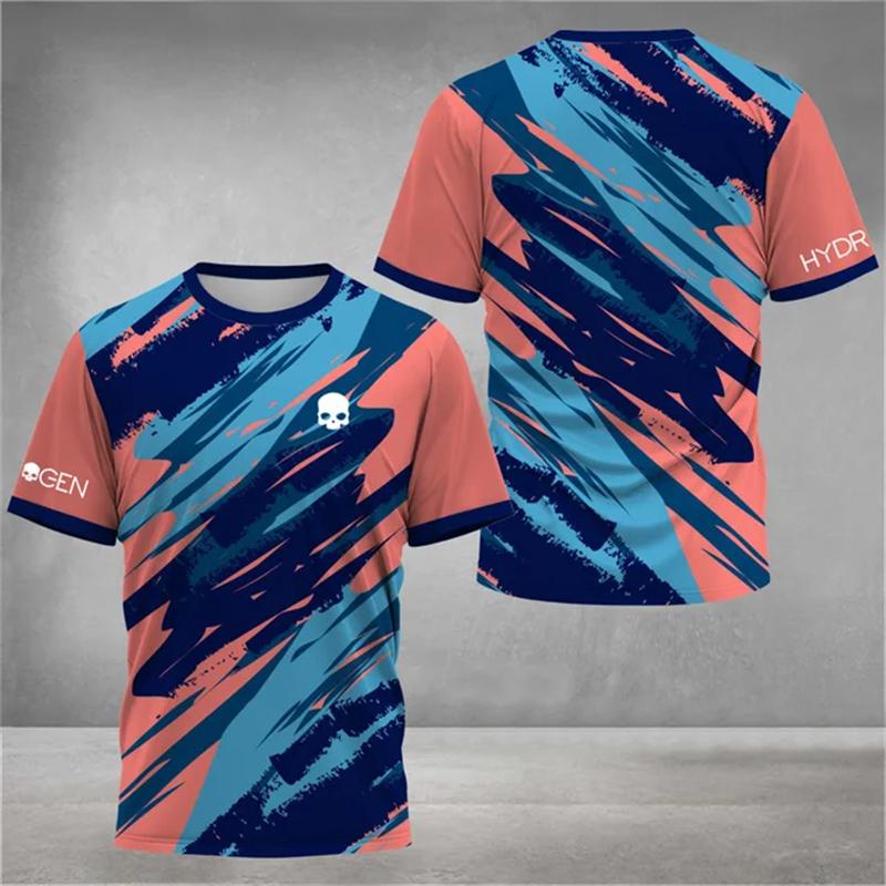 Fashion Color Striped 3D Print T Shirt For Men Outdoor Tennis Badminton Training Clothing Casual O-neck Short Sleeve Loose Tops