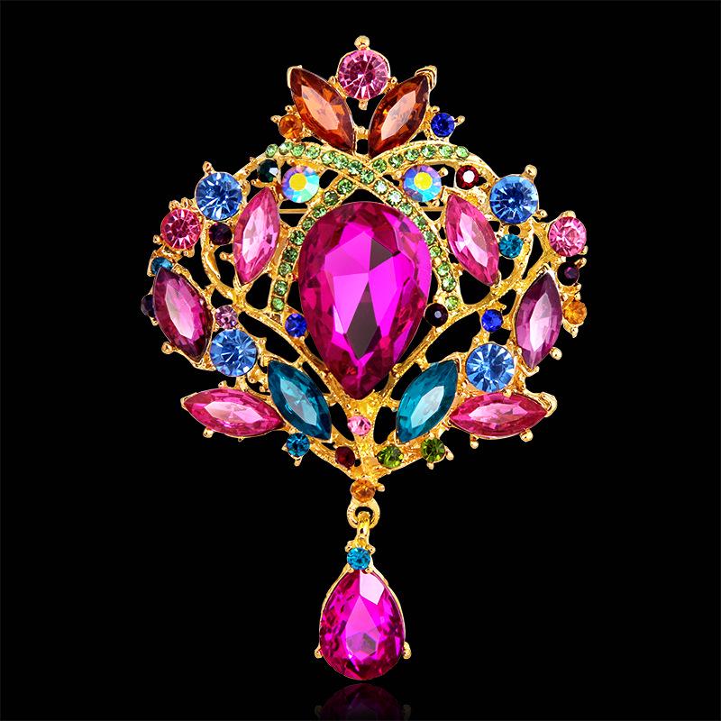 Shiny Crystal Teardrop Brooch Crown Romantic Wedding Party Pin Jewelry Gift