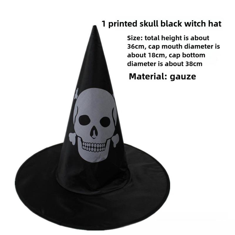 Halloween Prom Party Hat Witch Hat Witch Hat Veil Hat Printed Pumpkin Hat Black Tip Hat