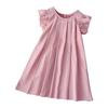 Vestito estivo tinta unita per bambina con maniche a volant, carino, stile principessa, casual, per feste per bambini