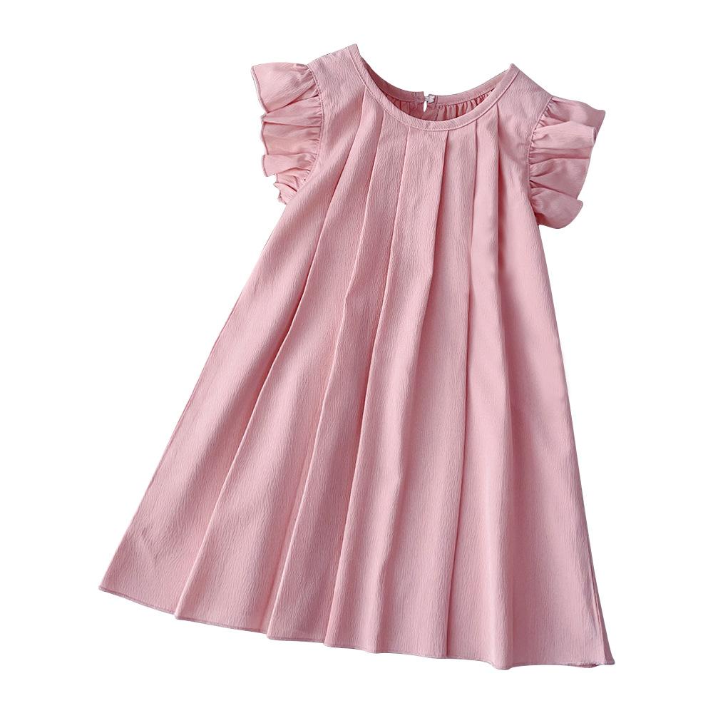 Vestito estivo tinta unita per bambina con maniche a volant, carino, stile principessa, casual, per feste per bambini