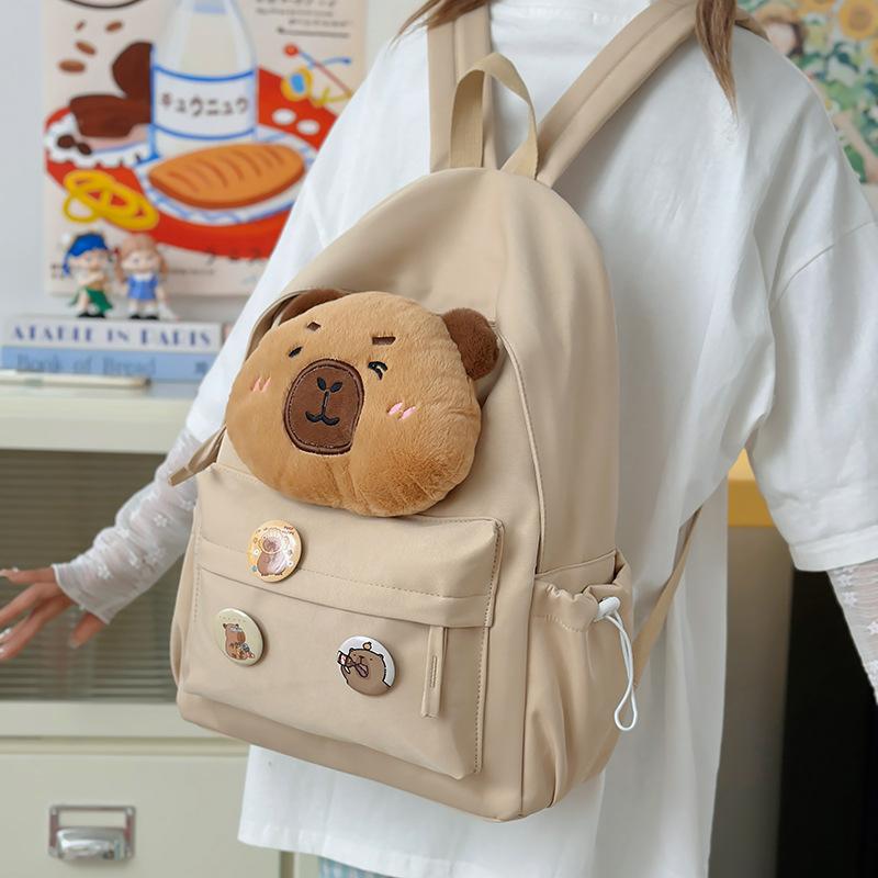 School bag cute plush backpack for girls, middle and high school cartoon campus backpack, new large-capacity simple commuting backpack