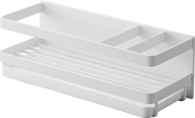 Yamazaki Jitsugyo Magnetic Sponge Dispenser Rack with Tray White X X H9cm Tower Sponge Holder with Hook Floating Storage 3972 & Approx. W25.5 D9.5
