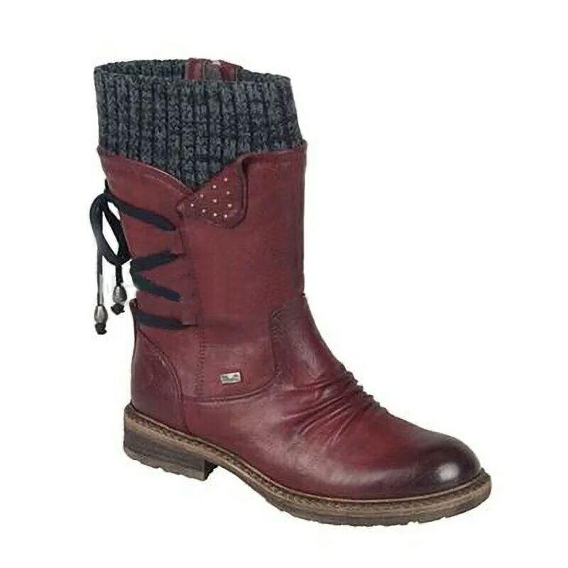 Wish large size autumn and winter new casual wool mouth Martin boots women's thick-soled snow boots buckle flat-bottomed medium boots women's boots