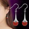 Retro Korean Style Red Corundum Agate Lace Trumpet Flower Earrings