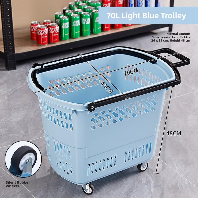 Thickened Plastic Shopping Basket with Wheels Handheld KTV Basket Convenience Store Caddy Vegetable Basket Pull Rod Basket