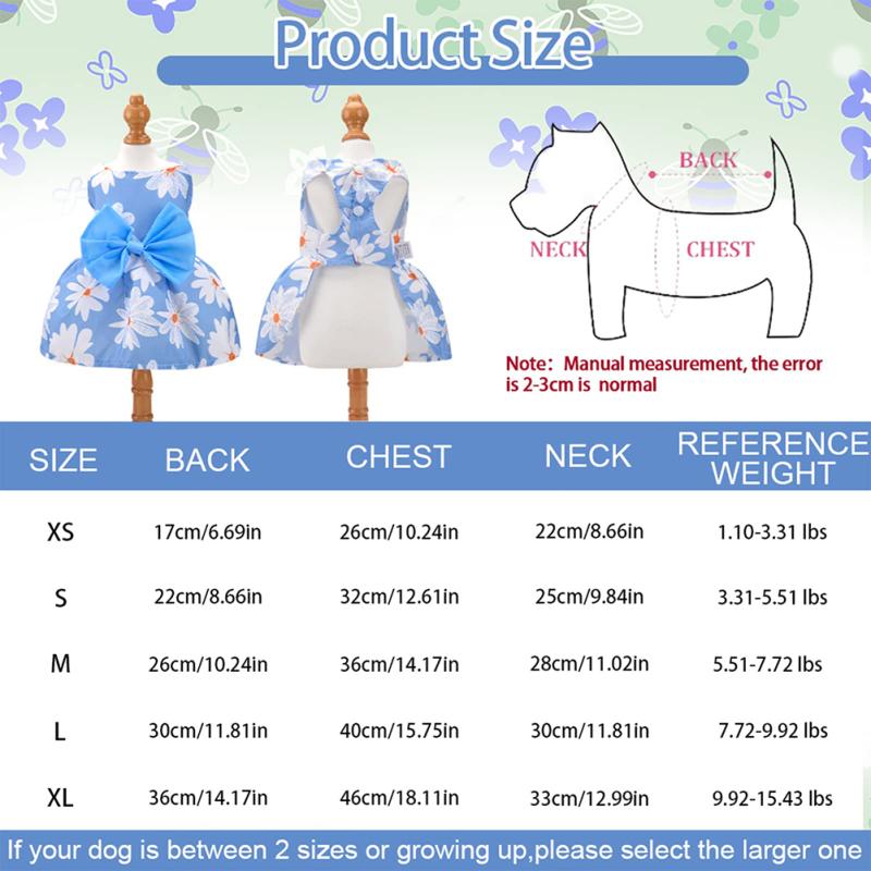 Rochie de prințesă florală pentru animale de companie Design cu fundă mare Ușoară, moale, reglabilă, câini, pisici, haine pentru plimbare