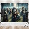 Striscione per festa con stampa piatta 2D 1 pezzo di tessuto per parete di sfondo cimitero zombie Sfondo per fotografia.PMJ