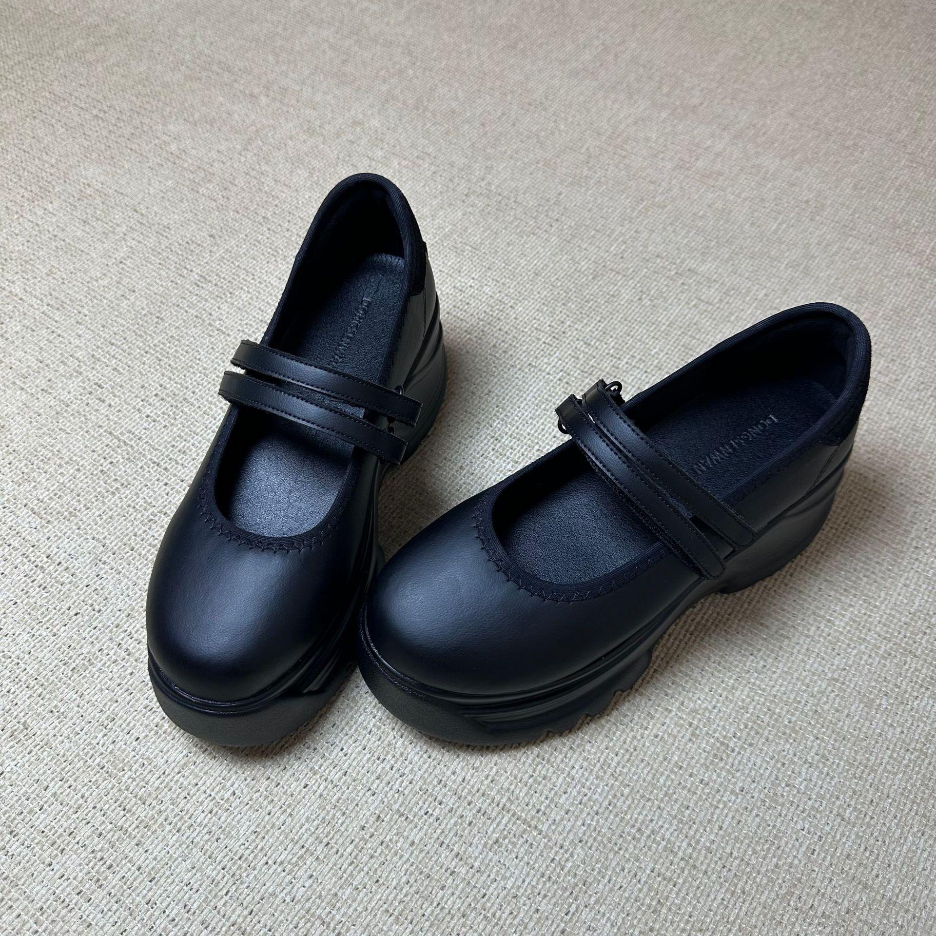 

6cm Black Height-Increasing Mary Jane Women S Shoes 2025 New Thick-Soled Velcro Versatile Single Shoes 40 чёрный