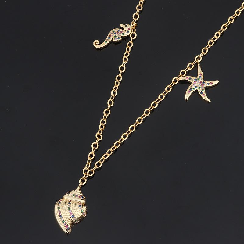 Necklace Women, South American Shine Color Zirconium Conch Seahorse Combination Necklace Accessories